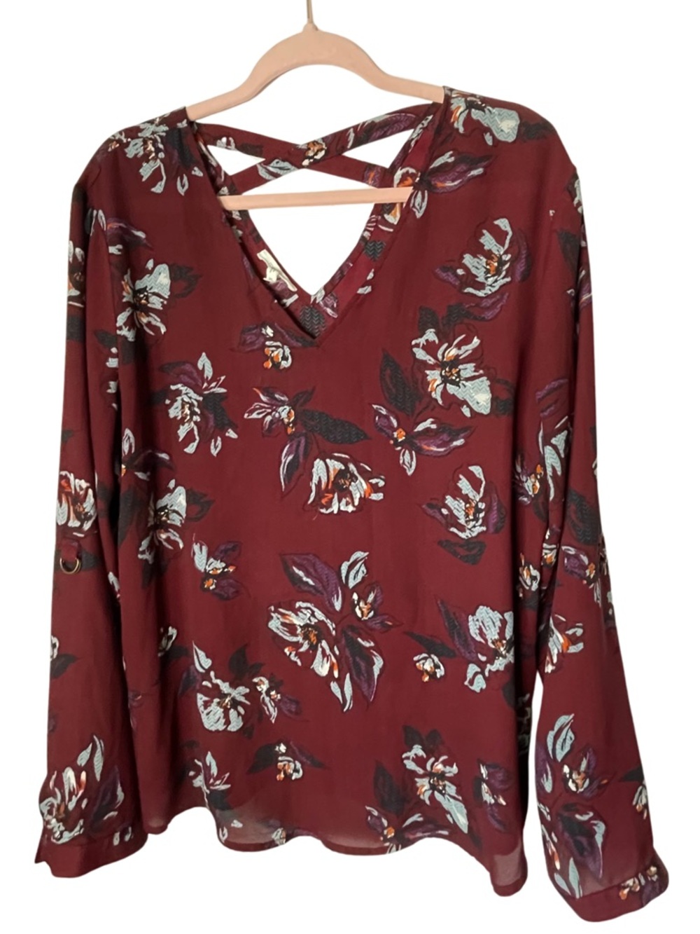 Maurices criss-cross floral blouse long sleeves Large - Picture 2 of 2